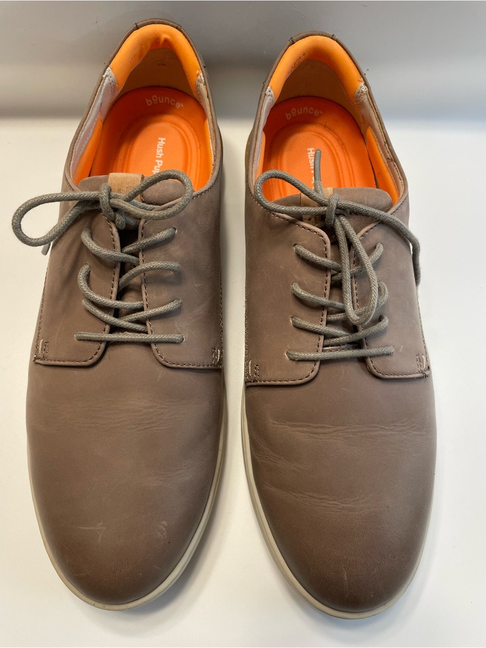 Hush Puppies Men’s Taupe Leather Lace-Up Oxfords with Orange Insole